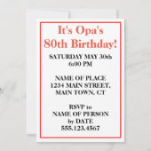 Invitation Fête d'anniversaire du 80e anniversaire de l'Opa (Dos)
