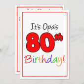 Invitation Fête d'anniversaire du 80e anniversaire de l'Opa (Devant / Derrière)