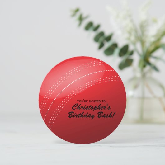 Invitation Fête d'anniversaire du bal de cricket (Debout devant)