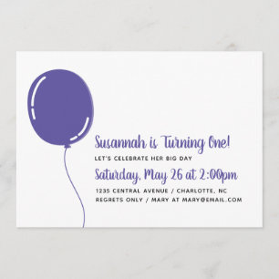 Invitation Fête d'anniversaire du Ballon simple violet modern