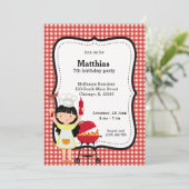 Invitation Fête d'anniversaire du barbecue (rouge) (Debout devant)