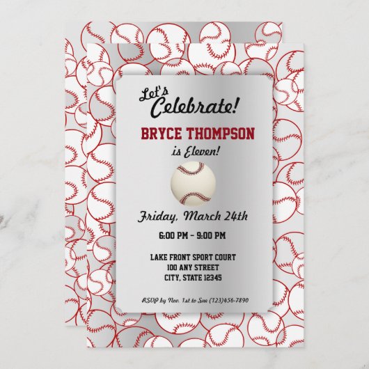 Invitation Fête d'anniversaire du baseball (Devant / Derrière)