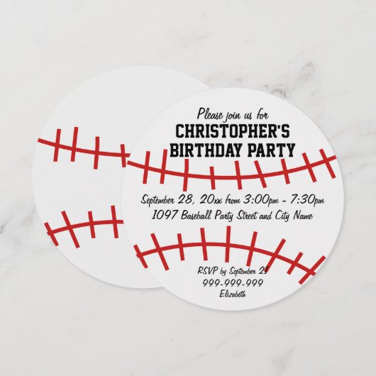 Invitation Fête d'anniversaire du baseball (Devant / Derrière)