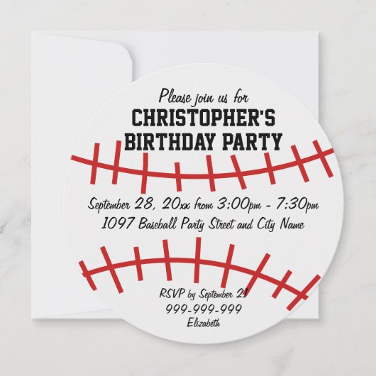 Invitation Fête d'anniversaire du baseball (Devant)