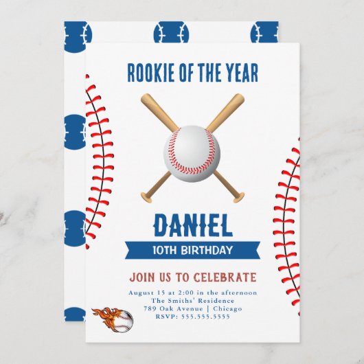 Invitation Fête d'anniversaire du baseball (Devant / Derrière)