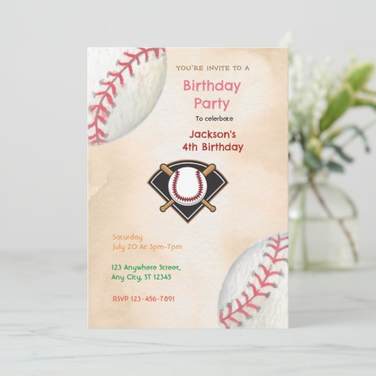 Invitation Fête d'anniversaire du baseball (Debout devant)