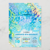 Invitation Fête D'Anniversaire Du Bateau Au Lac Tie Dye Glow (Devant / Derrière)
