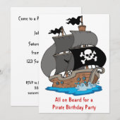 Invitation Fête d'anniversaire du bateau pirate (Devant / Derrière)