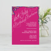 Invitation Fête d'anniversaire du BBQ 4 juillet rose (Debout devant)