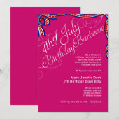 Invitation Fête d'anniversaire du BBQ 4 juillet rose (Devant / Derrière)