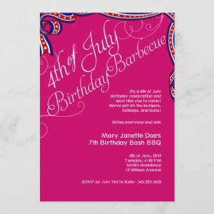Invitation Fête d'anniversaire du BBQ 4 juillet rose