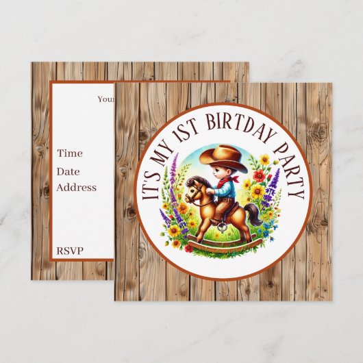 Invitation Fête d'anniversaire du bébé cowboy cool (Devant / Derrière)