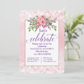 Invitation Fête d'anniversaire du Bokeh Floral rose (Debout devant)