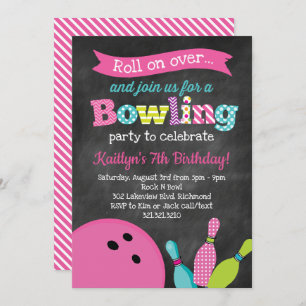 Invitation Fête d'anniversaire du bowling de la fille -