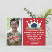 Invitation Fête d'anniversaire du bowling photo personnalisé (Debout devant)