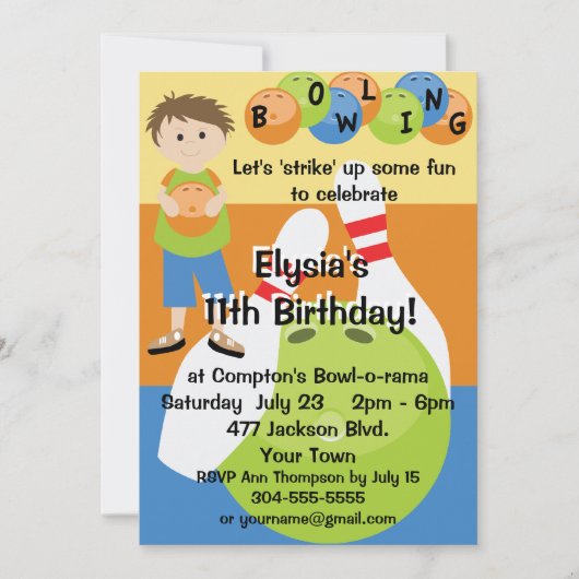 Invitation Fête d'anniversaire du Bowling sur mesure (Devant)