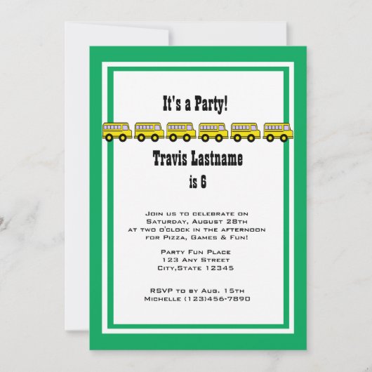 Invitation Fête d'anniversaire du bus scolaire (Devant)