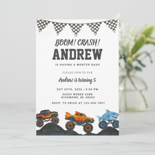 Invitation Fête d'anniversaire du Camion Bash Monster (Debout devant)