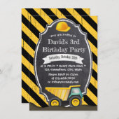 Invitation Fête d'anniversaire du camion-citerne de construct (Devant / Derrière)