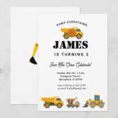 Invitation Fête d'anniversaire du camion de construction (Devant / Derrière)