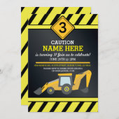 Invitation Fête d'anniversaire du camion de construction-Digg (Devant / Derrière)