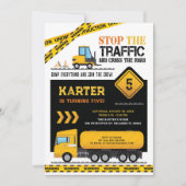 Invitation Fête d'anniversaire du camion de pompage de constr (Devant)