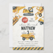 Invitation Fête d'anniversaire du camion de vidange de constr (Devant)