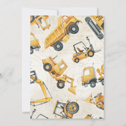 Invitation Fête d'anniversaire du camion de vidange de constr (Dos)