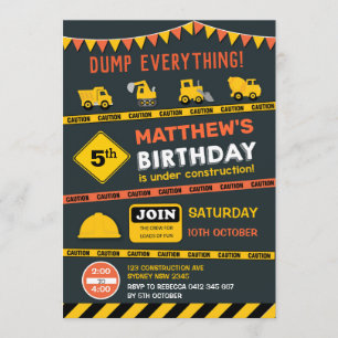 Invitation Fête d'anniversaire du camion de vidange de constr