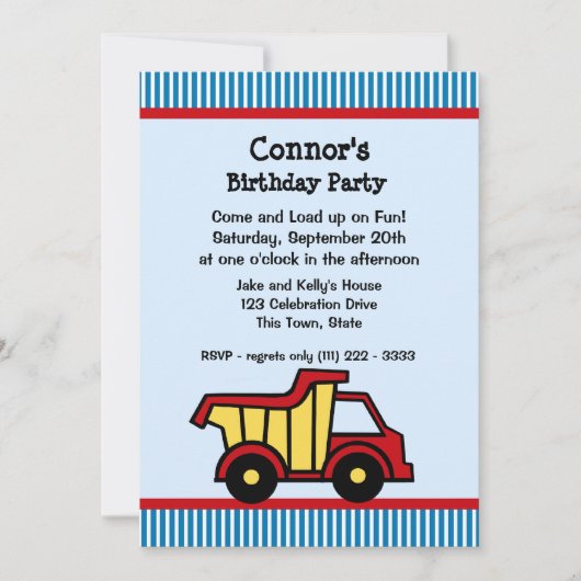 Invitation Fête d'anniversaire du Camion de vidange et de l'É (Devant)