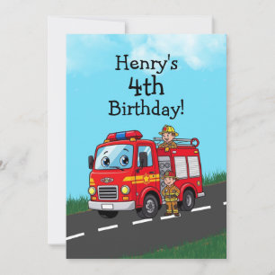 Invitation Fête d'anniversaire du camion-feu pour enfants