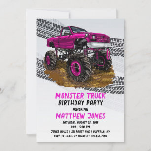 Invitation Fête d'anniversaire du Camion Fuchsia Monster