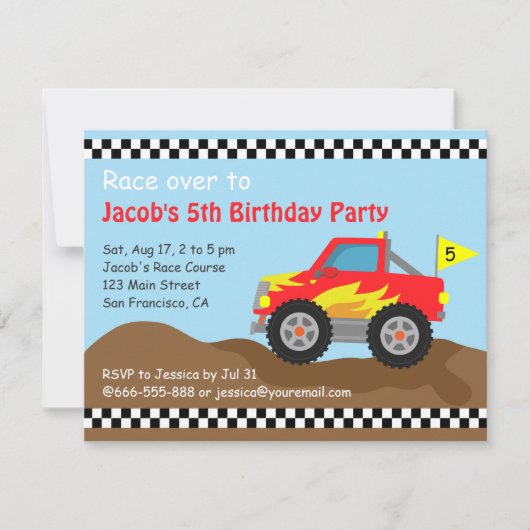 Invitation Fête D'Anniversaire Du Camion Red Monster Pour Les (Devant)