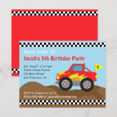 Invitation Fête D'Anniversaire Du Camion Red Monster Pour Les (Devant / Derrière)