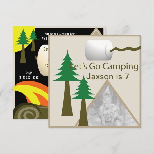 Invitation Fête d'anniversaire du camping (Devant / Derrière)