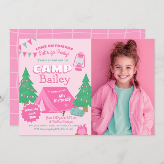 Invitation Fête d'anniversaire du camping (Devant / Derrière)