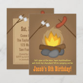 Invitation Fête d'anniversaire du camping Bonfire (Devant / Derrière)