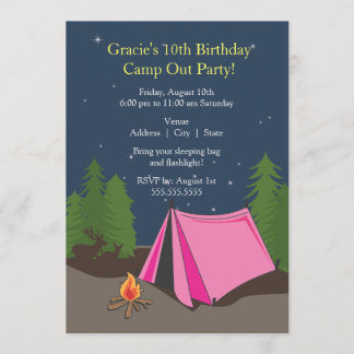 Invitation Fête d'anniversaire du camping | Fille