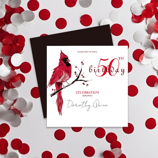 Invitation Fête d'anniversaire du cardinal de l'aquarelle