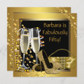 Invitation Fête d'anniversaire du Champagne d'or noir (Devant / Derrière)