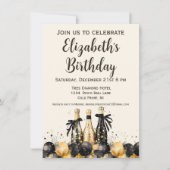 Invitation Fête d'anniversaire du Champagne noir et or (Devant)