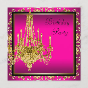 Invitation Fête d'anniversaire du chandelier Damask Gold de H