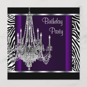 Invitation Fête d'anniversaire du chandelier Purple Zebra