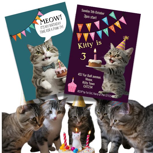 Invitation Fête d'anniversaire du chat fête du chaton Invitat