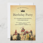 Invitation Fête d'anniversaire du château de conte de fées ro (Devant)