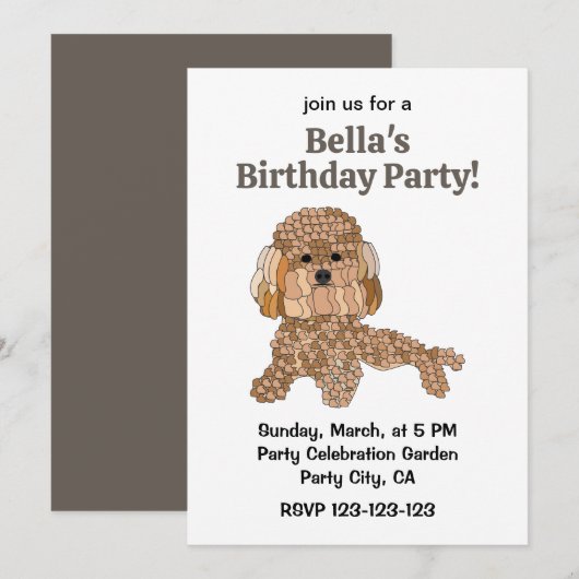 Invitation Fête d'anniversaire du chien caniche (Devant / Derrière)