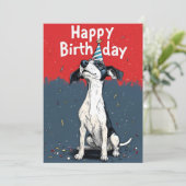 Invitation Fête d'anniversaire du chien de caricature rouge e (Debout devant)