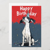 Invitation Fête d'anniversaire du chien de caricature rouge e (Devant / Derrière)