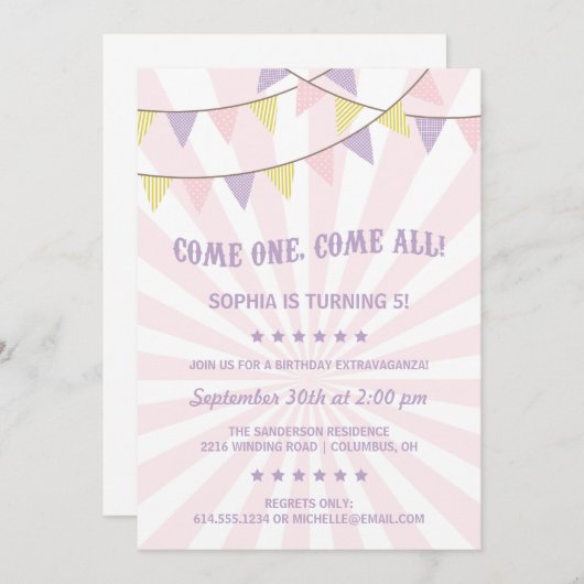 Invitation Fête d'anniversaire du cirque (Devant / Derrière)