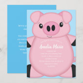 Invitation Fête d'anniversaire du cochon bleu (Devant / Derrière)